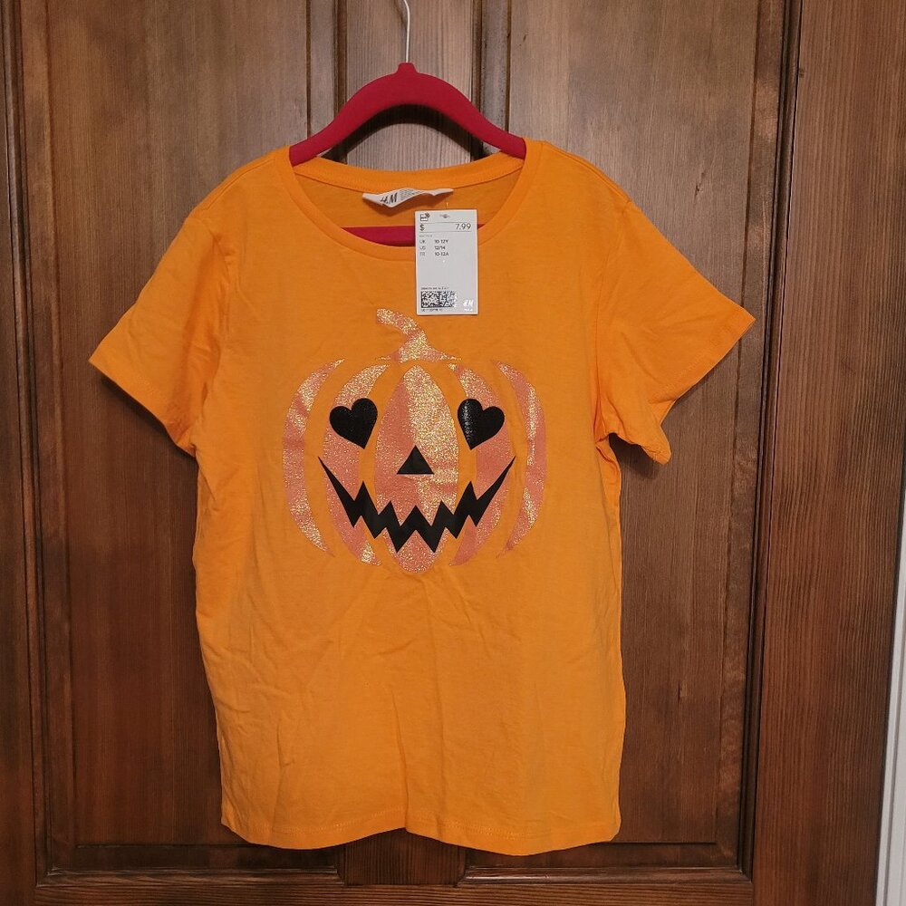 NWT- H&M Girls' Short-Sleeved Halloween T-Shirt- Size 12/14